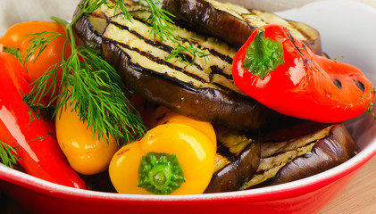 Grilled vegetable  slices on  wooden table