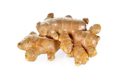 unpeeled fresh ginger on white background