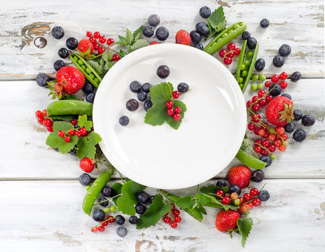 Fresh summer berries  - blueberries, strawberries, red currant a