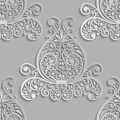 Damask seamless pattern. 3D element with shadow and highlight. Vector illustration.