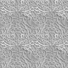Damask seamless pattern. 3D element with shadow and highlight. Vector illustration.
