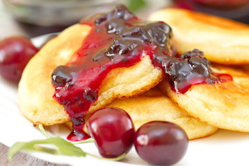 Pancakes with cherry jam