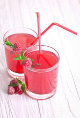 Refreshing raspberry drink with mint
