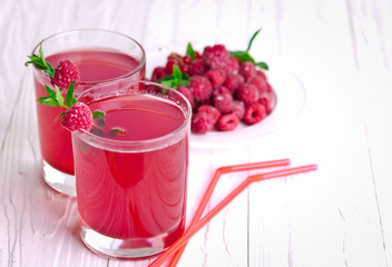 Refreshing raspberry drink with mint