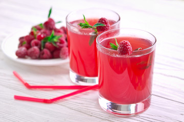 Refreshing raspberry drink with mint