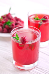 Refreshing raspberry drink with mint