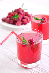 Refreshing raspberry drink with mint