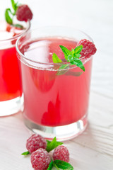 Refreshing raspberry drink with mint