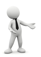 omino 3d che mostra con mani