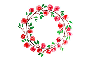 Fototapeta na wymiar Red Flower watercolor wreath for beautiful design