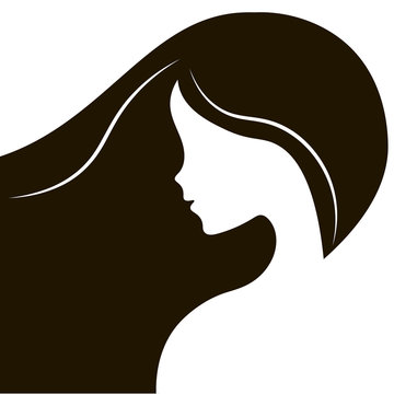 recommend clip art: Elegant silhouette greeting card design with illustration of young girl. Fashion profile beauty salon. abstract girl hair. flat design concept for beauty salon, spa, massage, cosmetic shop.