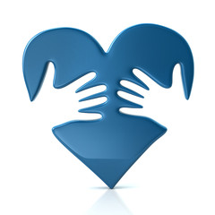 3d illustration of blue heart and hands