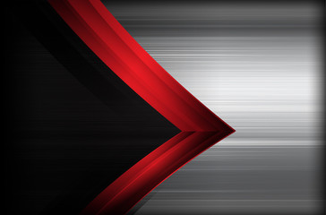 Dark chrome brushed steel and red overlap element abstract backg