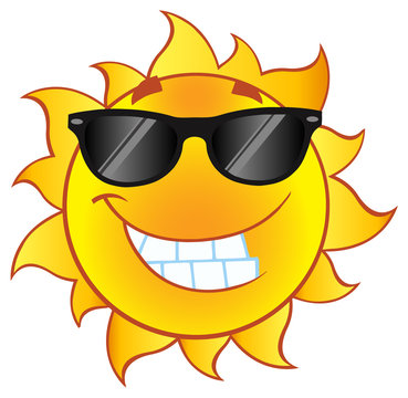 Smiling Summer Sun Cartoon Mascot Character With Sunglasses In Gradient