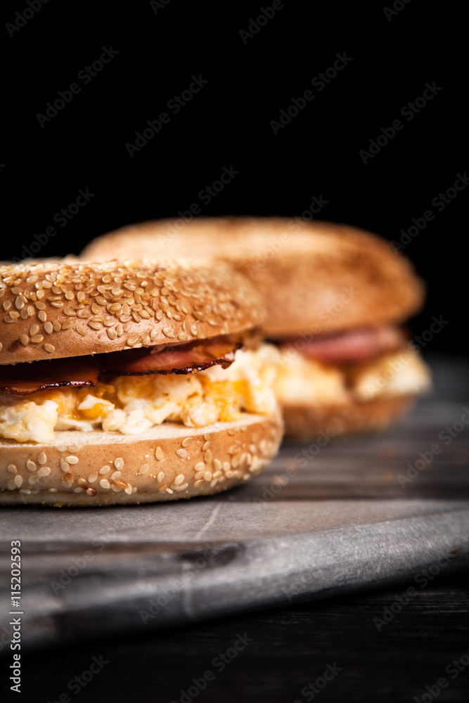 Wall mural bagel with bacon and egg