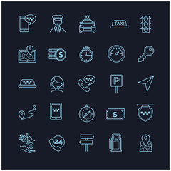 Taxi vector icons set on a black background