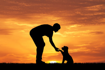man with puppy at sunset © adrenalinapura