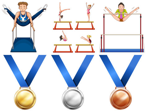 Gymnastics athletes and sport medals