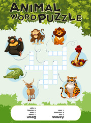 Game template for word puzzle animals