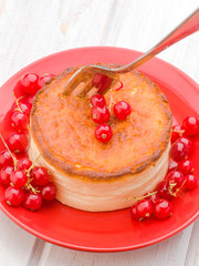 aerial view of cheesecake and currants