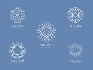 Set of luxury white Logotype. Logo in the shape of a flower. Simple geometric emblem for boutique. Vector sign.