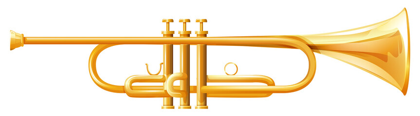 Golden trumpet on white background - obrazy, fototapety, plakaty