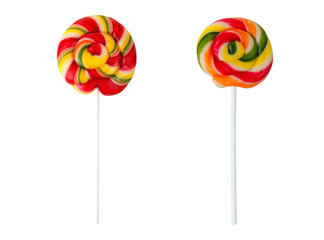 Swirling colorful lollipops on stick isolated on white background