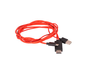 Red with Black HDMI cable isolated