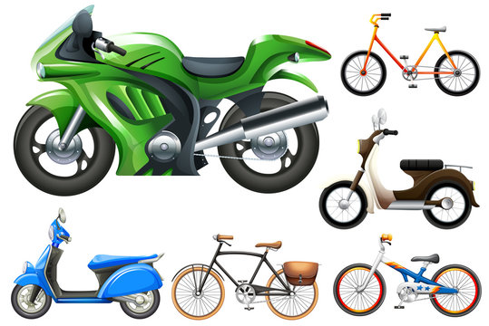 Set of motobike and bicycles
