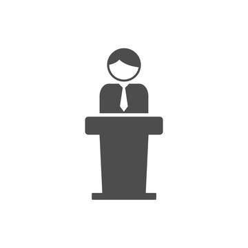 Icono de orador o conferenciante sobre fondo blanco