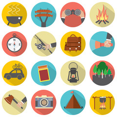 Modern Flat Design Camping And Outdoor Activity Icon Set Vector.