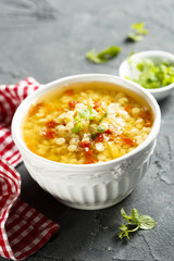 Lentil soup with vegetables and pasta