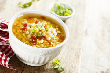 Lentil soup with vegetables and pasta
