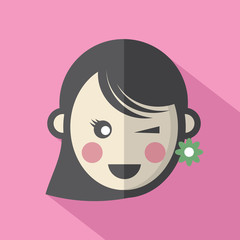 Single Woman's Face Flat Design Icon Vector Illustration.