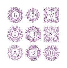 Vector sign monogram logo and badge emblem line art vector illustration. Emblem monogram luxury badge logo template flourishes calligraphic elegant ornament line vector