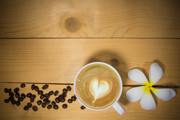 Background coffee latte on wood