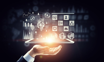 Global network connection . Mixed media