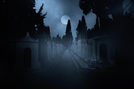 Cemetery street at night