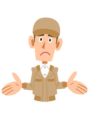 呆れる作業着の男性
