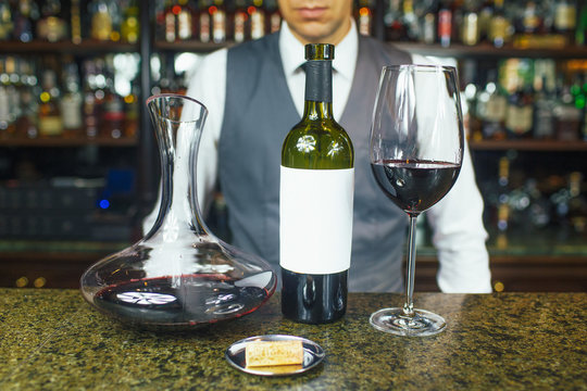 glass of wine, decanter and wine corcs. Wine concept