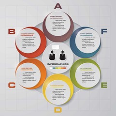 Vector infographic design template. Business concept with 6 options, parts, steps or processes. Can be used for workflow layout, diagram, number options, web design. Data visualization.