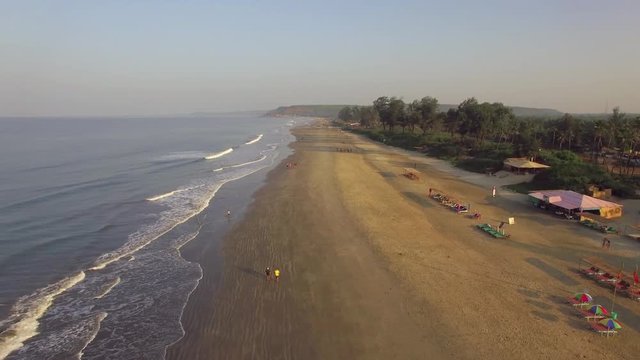 Aerial view of Ashwem beach in Goa, India.