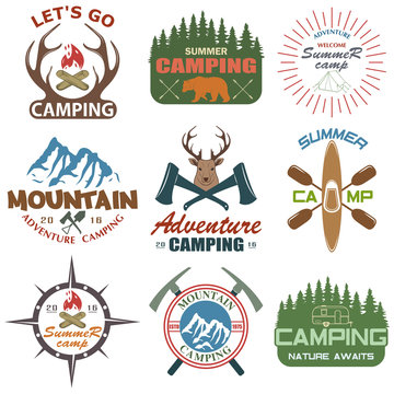 Set of camping equipment symbols