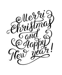 black and white Merry Christmas and Happy New Year calligraphic 