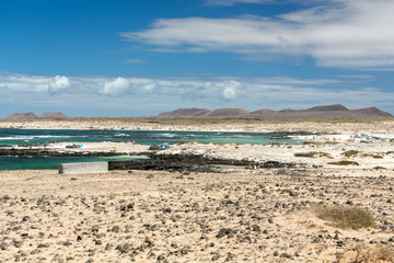 Beach near the lighthouse El Toston, northern part of Fuerteventura . Canary Island, spain