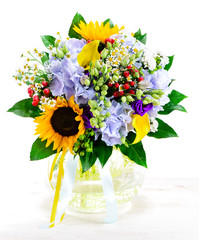 Fototapeta premium bright summer Bouquet with sunflower isolate on white