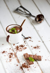 Homemade chocolate ice cream in rustic cup