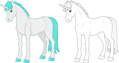 unicorn, coloring and color image