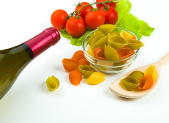 Raw pasta isolated on white background