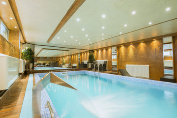 Indoors swimming pool in luxury hotel